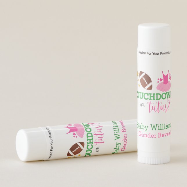Touchdowns or Tutus Gender Reveal Party Lip Balm (Front)