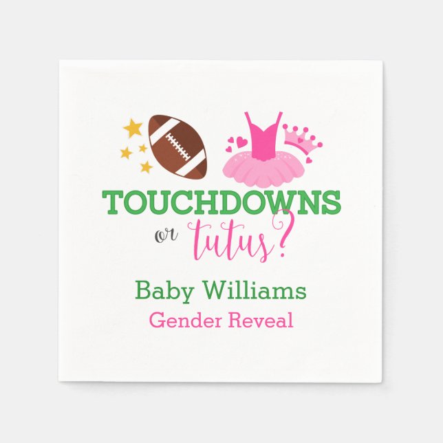 Touchdowns or Tutus Gender Reveal Party Napkins (Front)