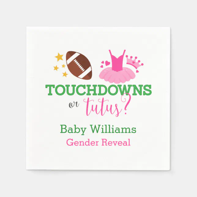 Touchdowns or Tutus Gender Reveal Party Napkins | Zazzle