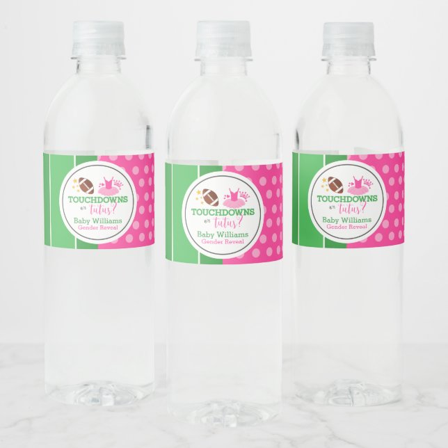 Touchdowns or Tutus Gender Reveal Party Water Bottle Label (Bottles)