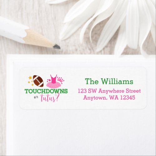 Touchdowns or Tutus Gender Reveal Return Address Label