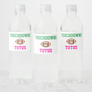 Touchdowns or Tutus Gender Reveal Water Bottle Label