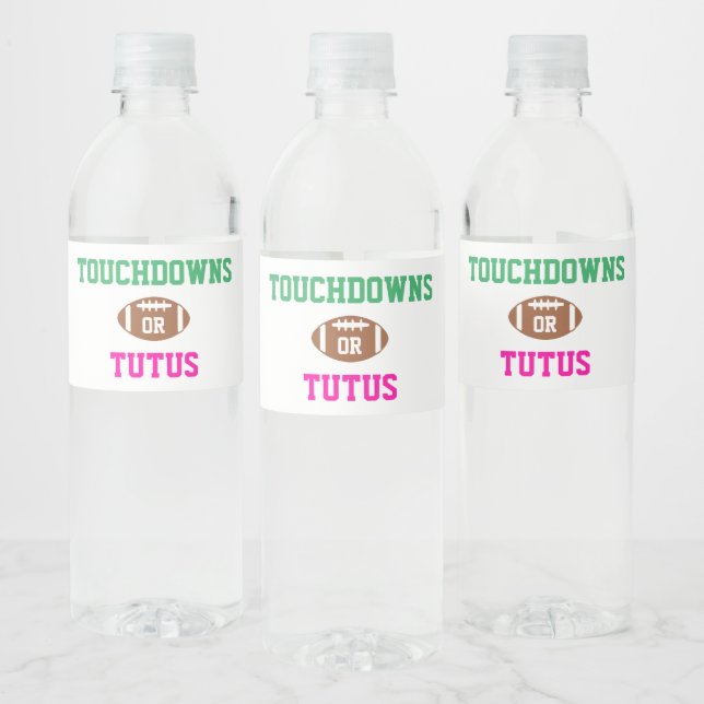 Touchdowns or Tutus Gender Reveal Water Bottle Label (Bottles)