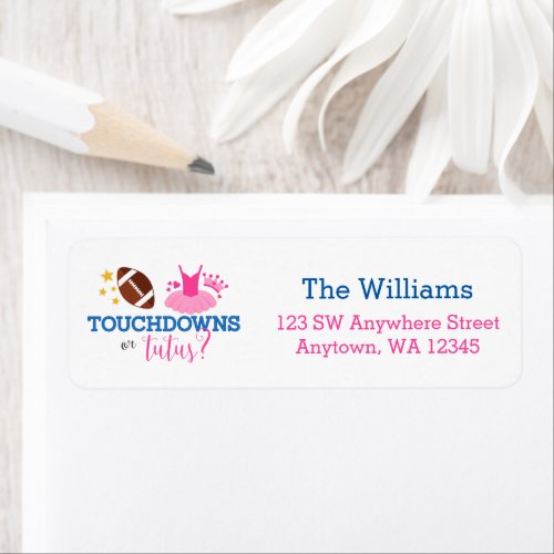 Touchdowns or Tutus Pink Blue Gender Reveal Party Label