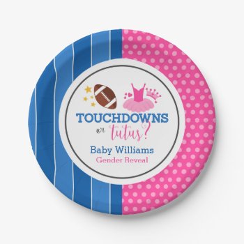 Touchdowns Or Tutus Pink Blue Gender Reveal Party Paper Plates by printcreekstudio at Zazzle