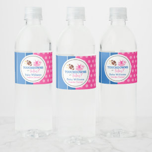 Touchdowns or Tutus Pink Blue Gender Reveal Party Water Bottle Label
