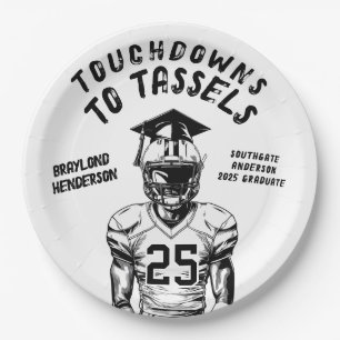 Touchdowns to Tassels Football Grad Party Paper Plates