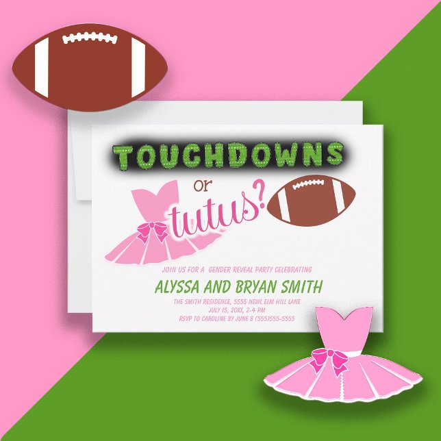 Touchdowns Tutus Baby Gender Reveal  Invitation (Creator Uploaded)