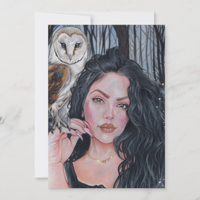 Touched by magic girl owl Flat Thank You Card (Front)