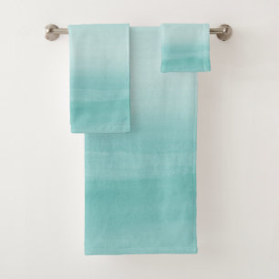Touching Aqua Blue Watercolor Abstract #2 Bath Towel Set