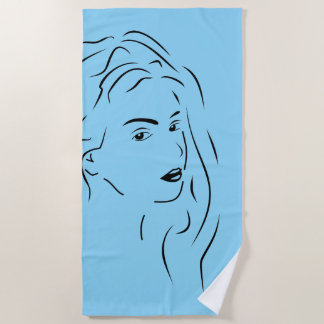 Touching Black Line Art Stilized Female Visual Beach Towel