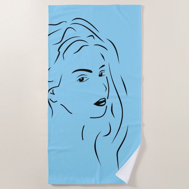 Touching Black Line Art Stilized Female Visual Beach Towel (Front)