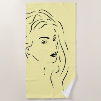 Touching Black Line Art Stilized Female Visual Beach Towel