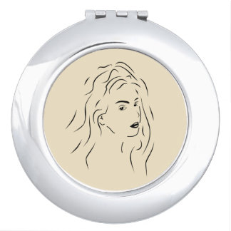 Touching Black Line Art Stilized Female Visual Compact Mirror
