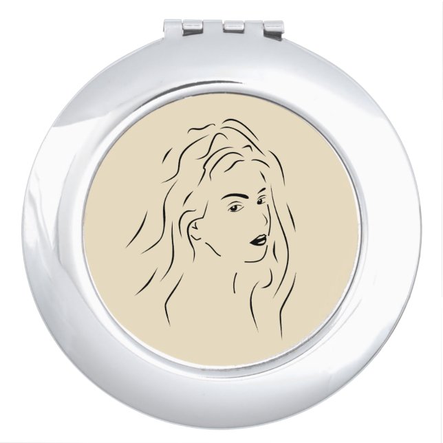 Touching Black Line Art Stilized Female Visual Compact Mirror (Front)