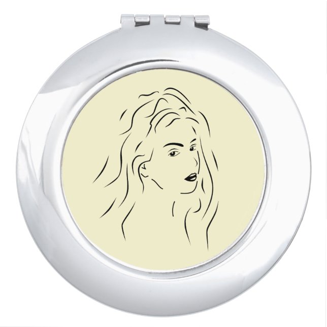 Touching Black Line Art Stilized Female Visual Compact Mirror (Front)