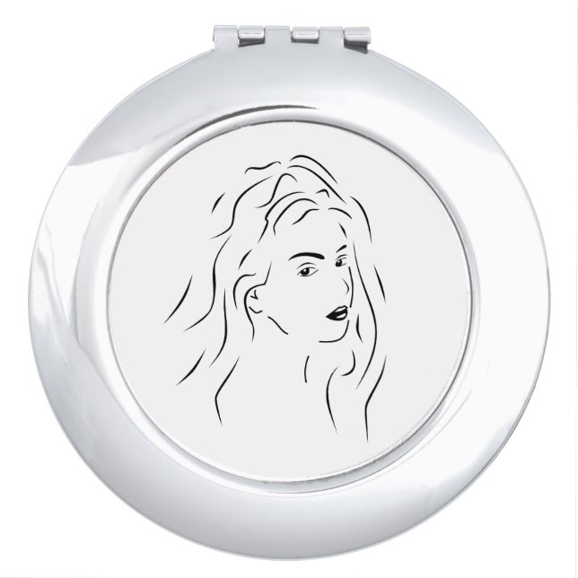 Touching Black Line Art Stilized Female Visual Compact Mirror (Front)