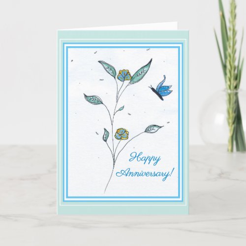 Touching Blue Butterfly Anniversary Greeting Card 