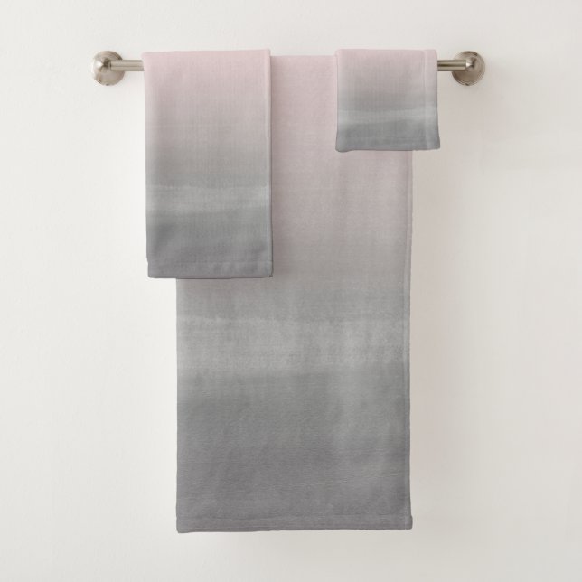 Touching Blush Gray Watercolor Abstract #4 Bath Towel Set (Insitu)