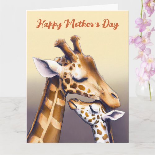 Touching Moment Between Mother Giraffe  Calf Card