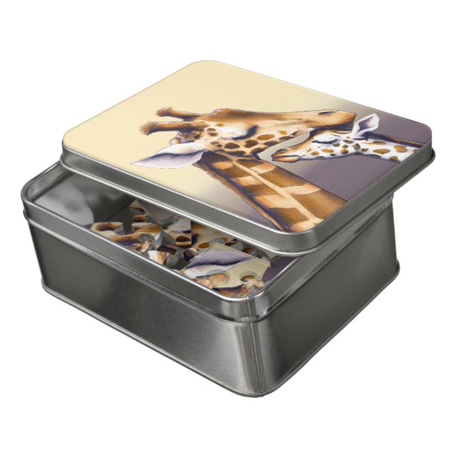 Touching Moment Between Mother Giraffe & Calf Jigsaw Puzzle (Lid Open)