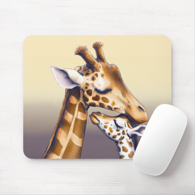 Touching Moment Between Mother Giraffe & Calf Mouse Pad (With Mouse)