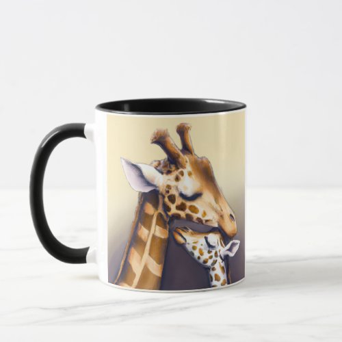 Touching Moment Between Mother Giraffe  Calf Mug