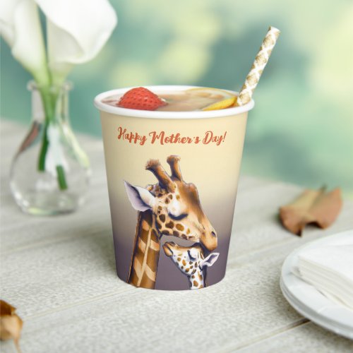 Touching Moment Between Mother Giraffe  Calf Paper Cups