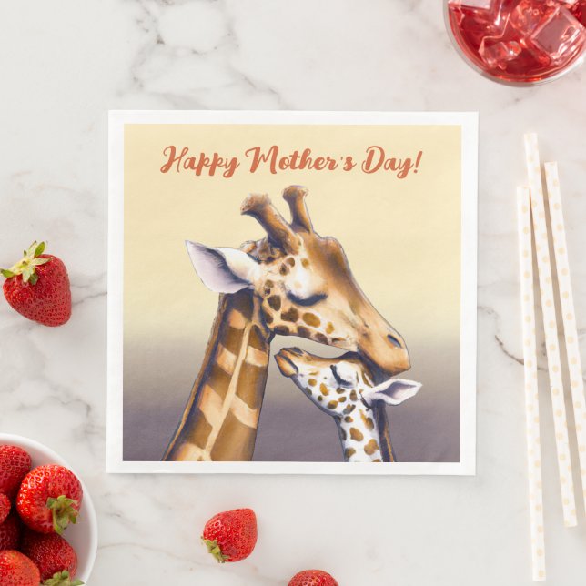 Touching Moment Between Mother Giraffe & Calf Paper Dinner Napkins (Insitu)