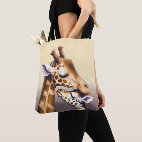 Touching Moment Between Mother Giraffe  Calf Tote Bag