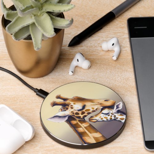 Touching Moment Between Mother Giraffe  Calf Wireless Charger