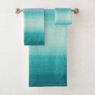 Touching Seafoam Teal Pink Watercolor Abstract #1 Bath Towel Set