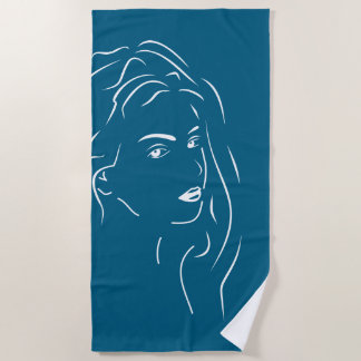 Touching White Line Art Stilized Female Visual Bea Beach Towel