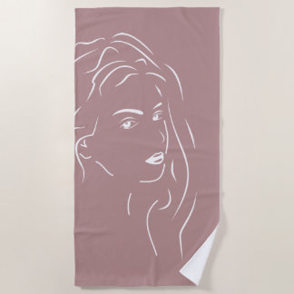 Touching White Line Art Stilized Female Visual Bea Beach Towel