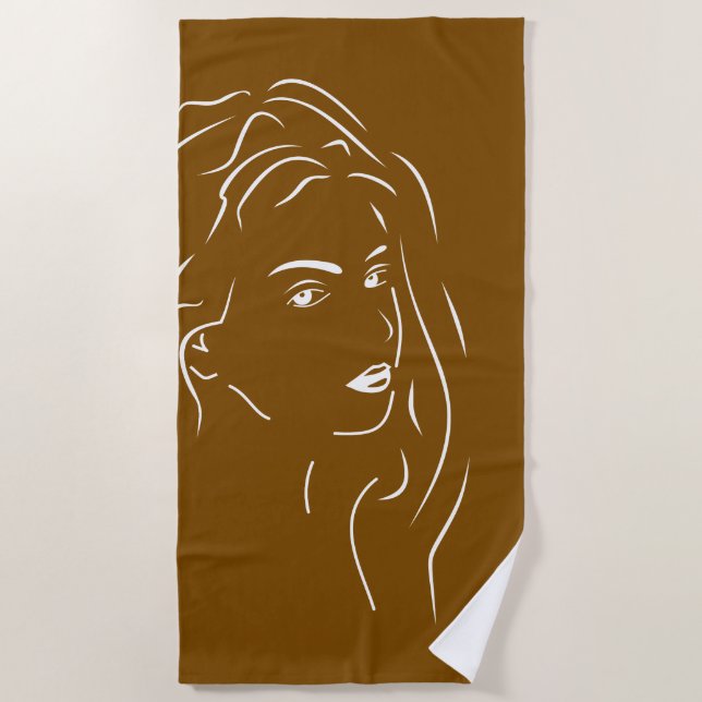 Touching White Line Art Stilized Female Visual Bea Beach Towel (Front)