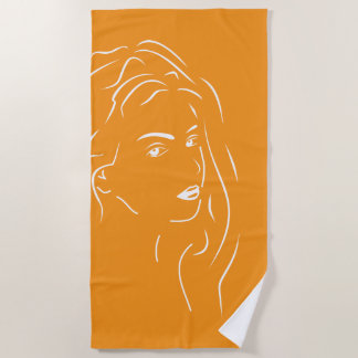 Touching White Line Art Stilized Female Visual Bea Beach Towel