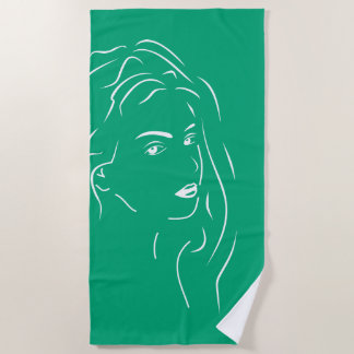 Touching White Line Art Stilized Female Visual Bea Beach Towel