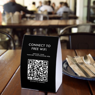 Touchless Menu QR Code Connect WiFi Black Paper Table Tent