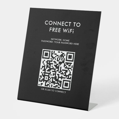 Touchless Menu QR Code Connect WiFi Black Pedestal Sign