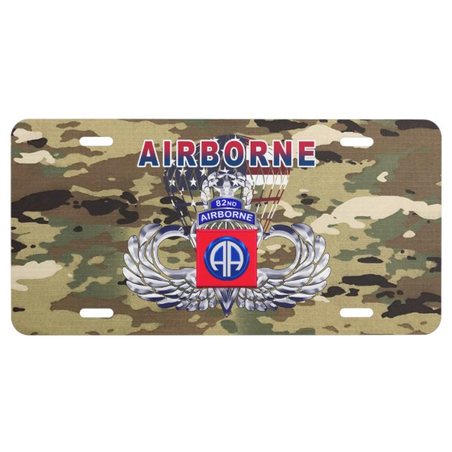 Tough 82nd Airborne Div Jump Wings Patch License Plate (Front)