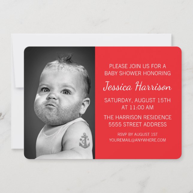 Tough Beared Baby Boy Invitation (Front)