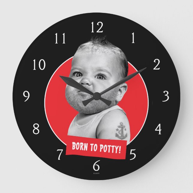 Tough Beared Baby Boy Large Clock (Front)