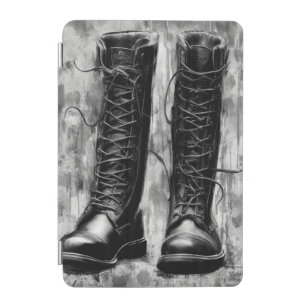 Tough Biker Black Lace Up Boots Drawing iPad Mini Cover