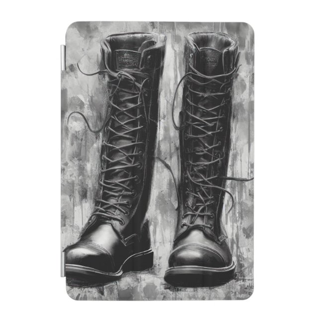 Tough Biker Black Lace Up Boots Drawing iPad Mini Cover (Front)
