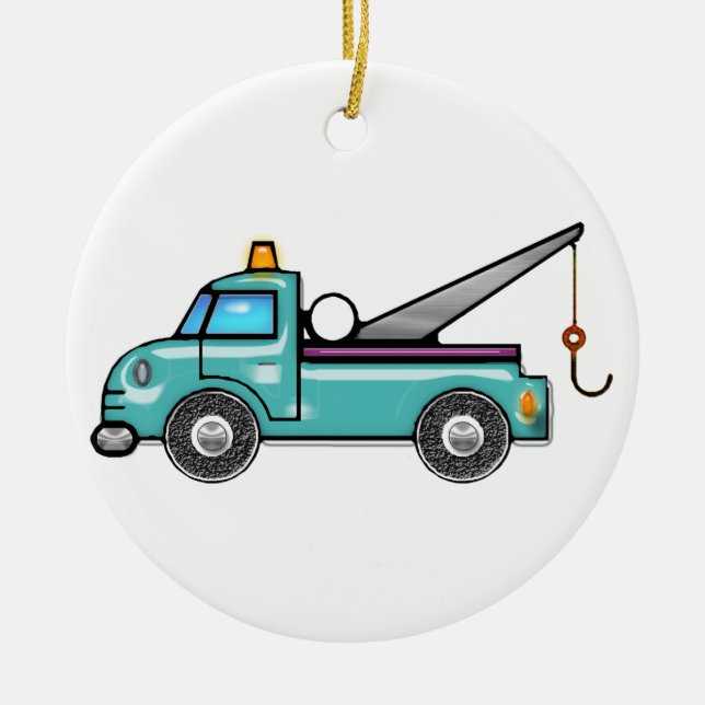 Tough Blue Tow Truck Ceramic Ornament (Front)
