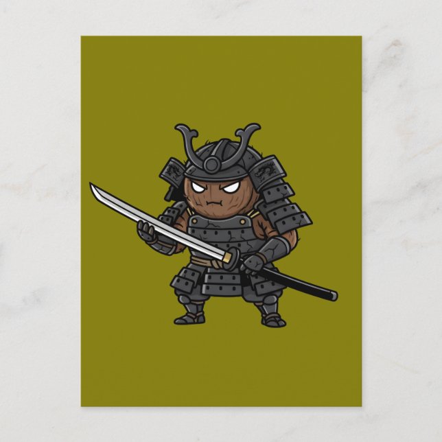 Tough Coconut Samurai Guardian Katana Illustration Postcard (Front)