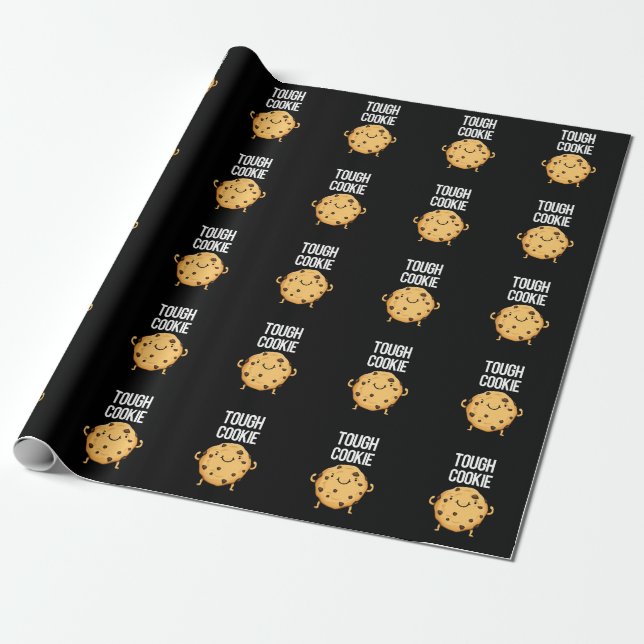 Tough Cookie Funny Cookie Pun Dark BG Wrapping Paper (Unrolled)