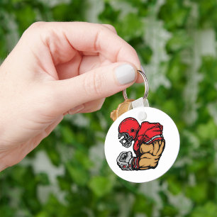 Tough Football Warrior Mascot Red Helmet Muscle Keychain