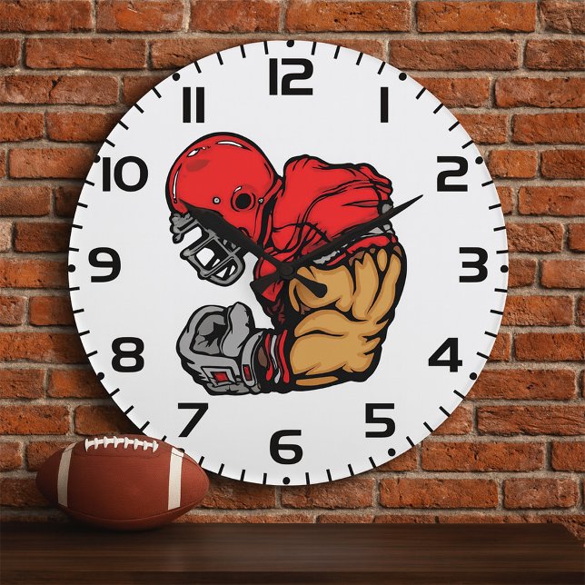 Tough Football Warrior Mascot Red Helmet Muscle  Large Clock (Creator Uploaded)