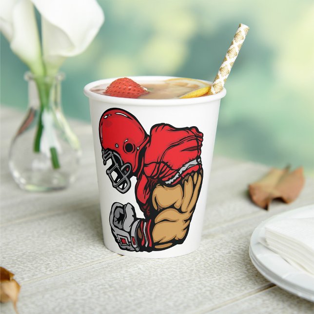 Tough Football Warrior Mascot Red Helmet Muscle  Paper Cups (Creator Uploaded)